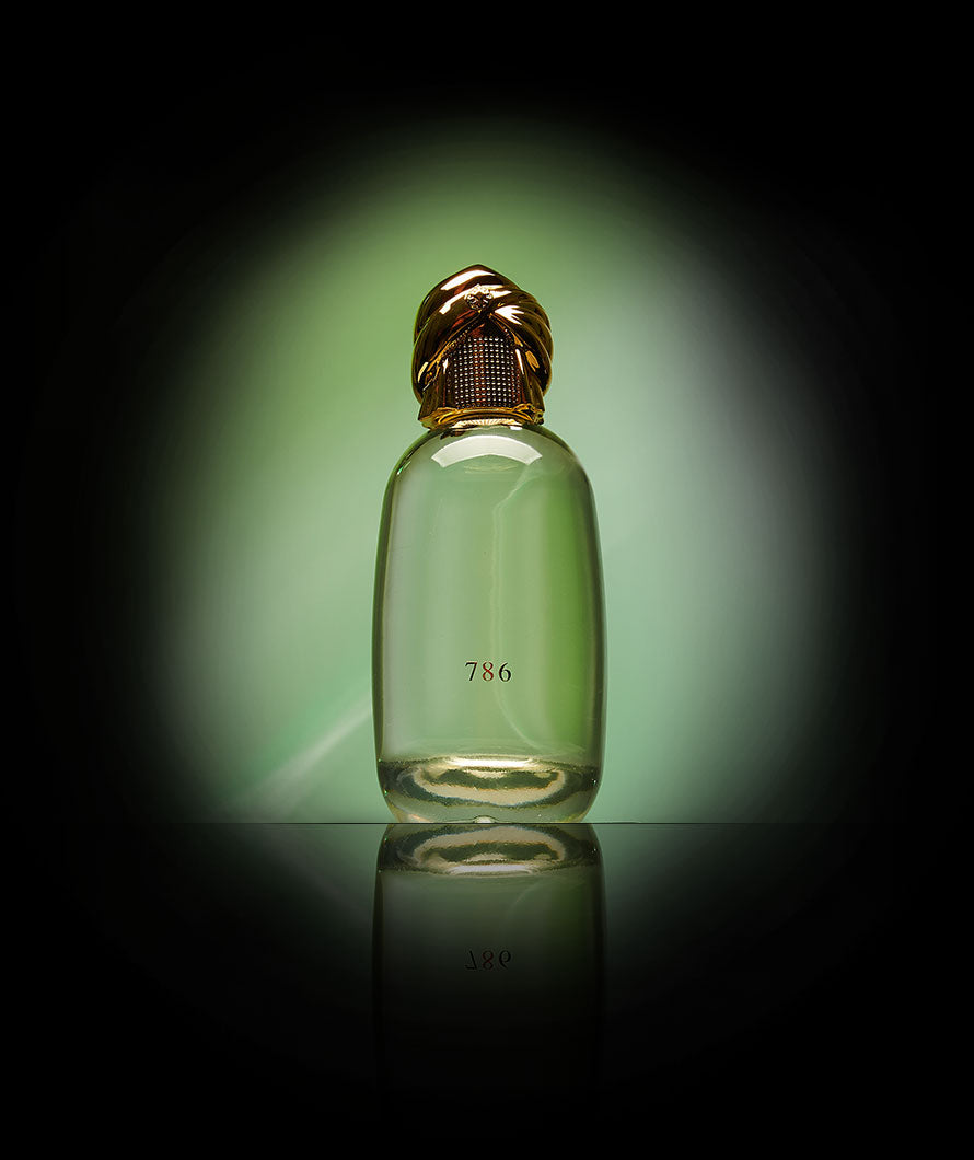 Abbasid Empire 786 unisex perfume bottle with incense, floral, and amber notes.